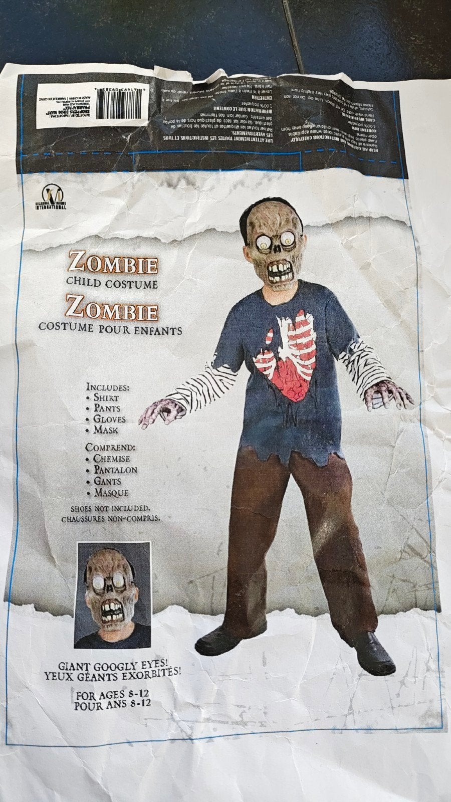 Zombie Kinderkostuum - compleet met Masker, Ophalen of Verzenden, Zo goed als nieuw, 146 t/m 152, Jongen of Meisje