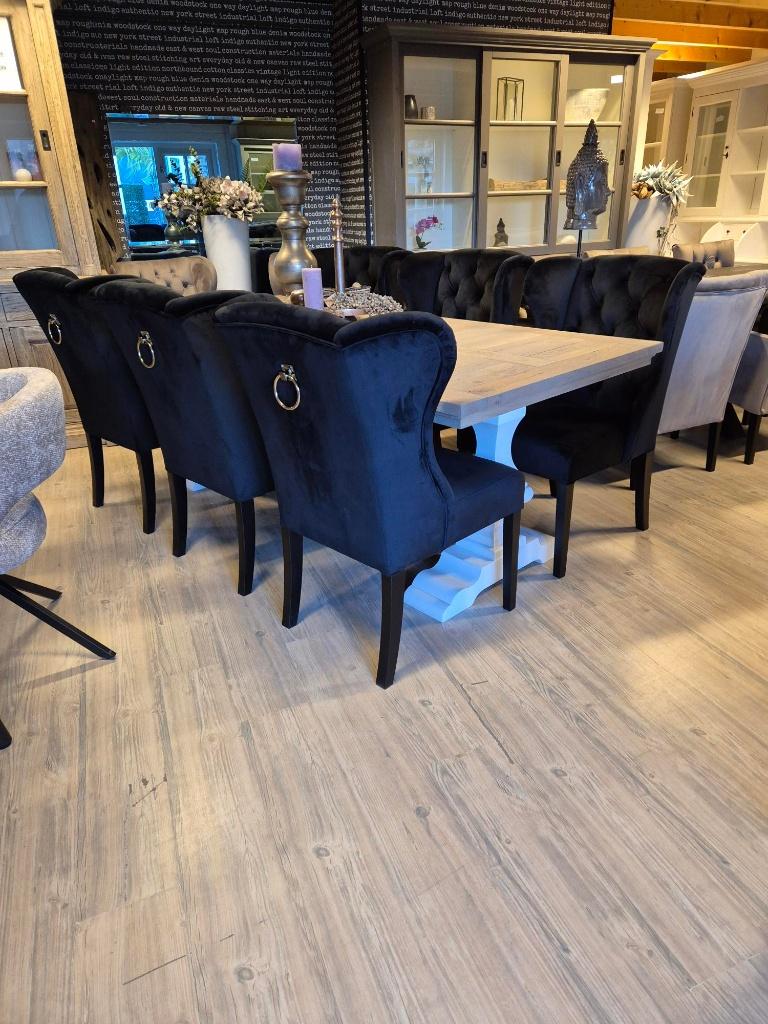 *VOORRAAD* 6 Landelijke Eetkamerstoelen Daisy Velvet Zwart 2, Zwart, Nieuw, Ophalen of Verzenden, Stof