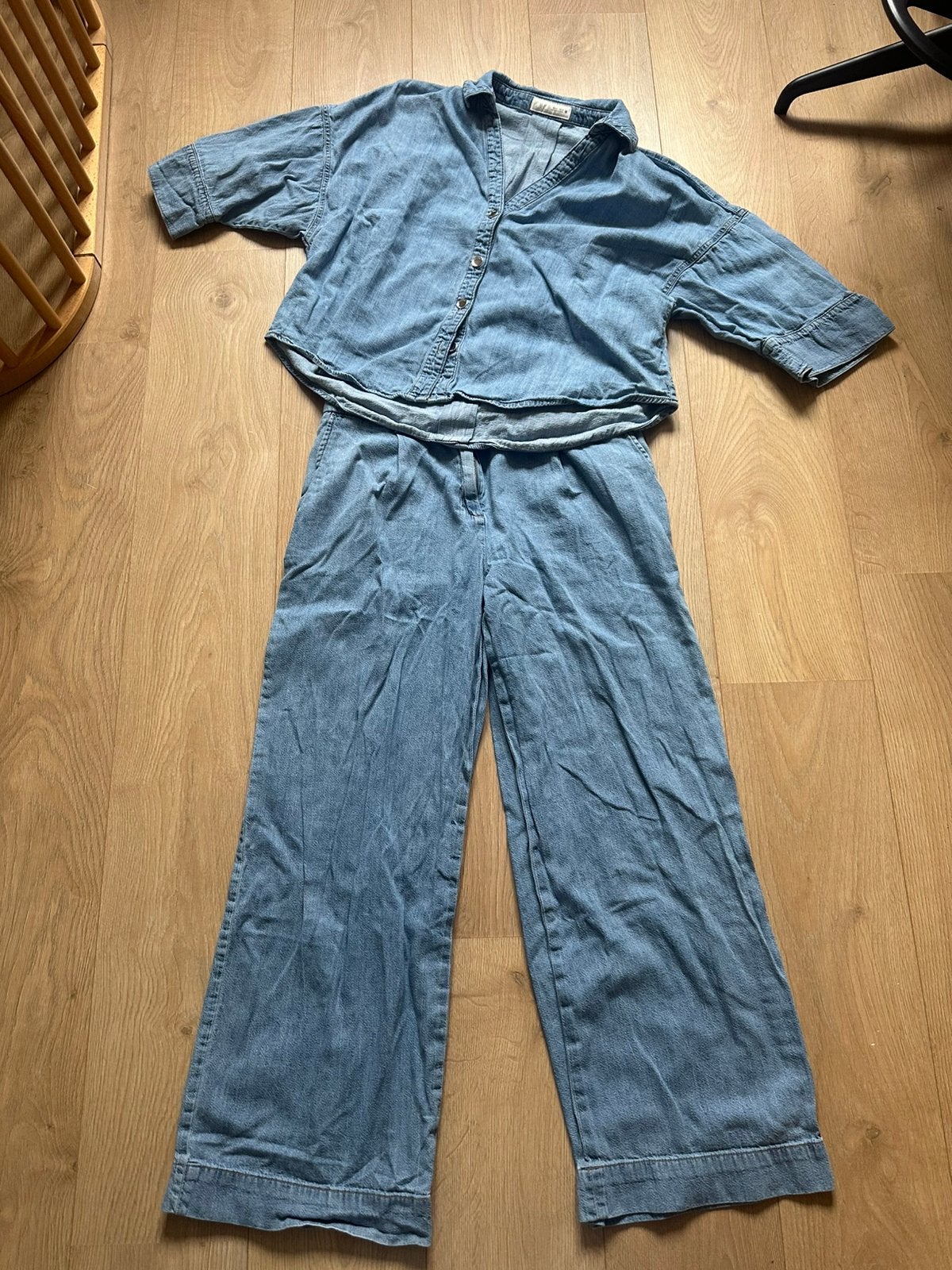 Zara Denim co-ord set: blouse en wijde broek mt 40, Maat 38/40 (M), Blauw, Ophalen of Verzenden, Zo goed als nieuw
