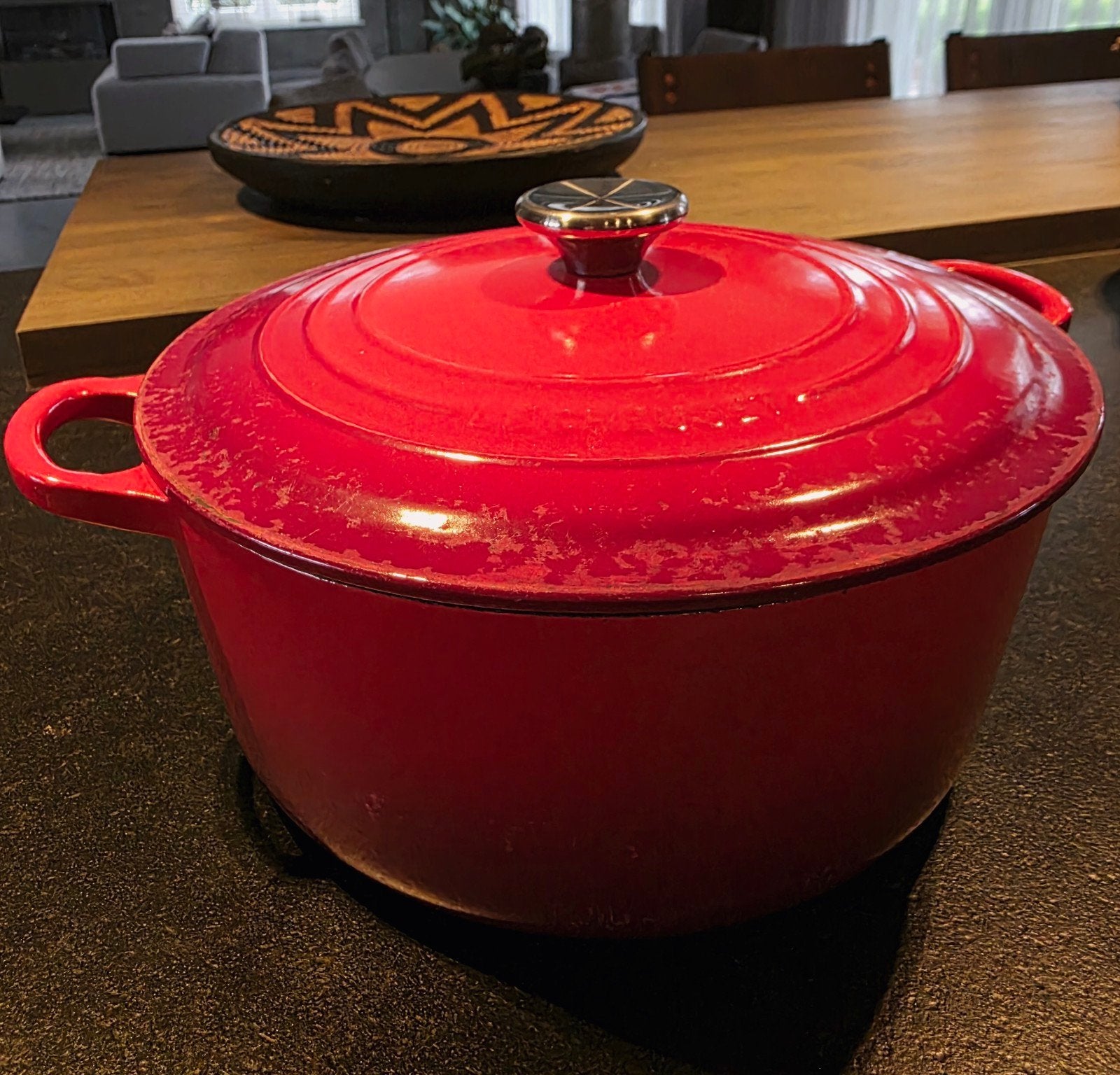 Le Creuset gietijzeren geëmailleerde braadpan 28 cm, Gebruikt, Met deksel, Le Creuset, Ophalen of Verzenden