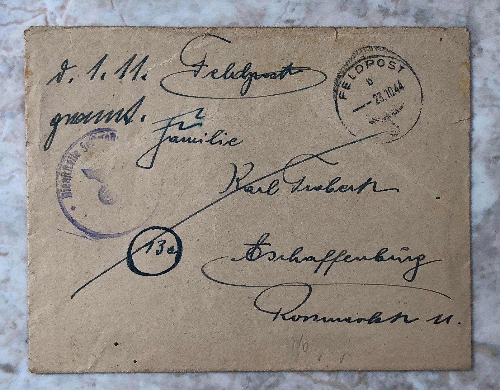 Duitse veldpost, vanuit Hongarije, gestempeld 23.10.44., Verzenden, Brief