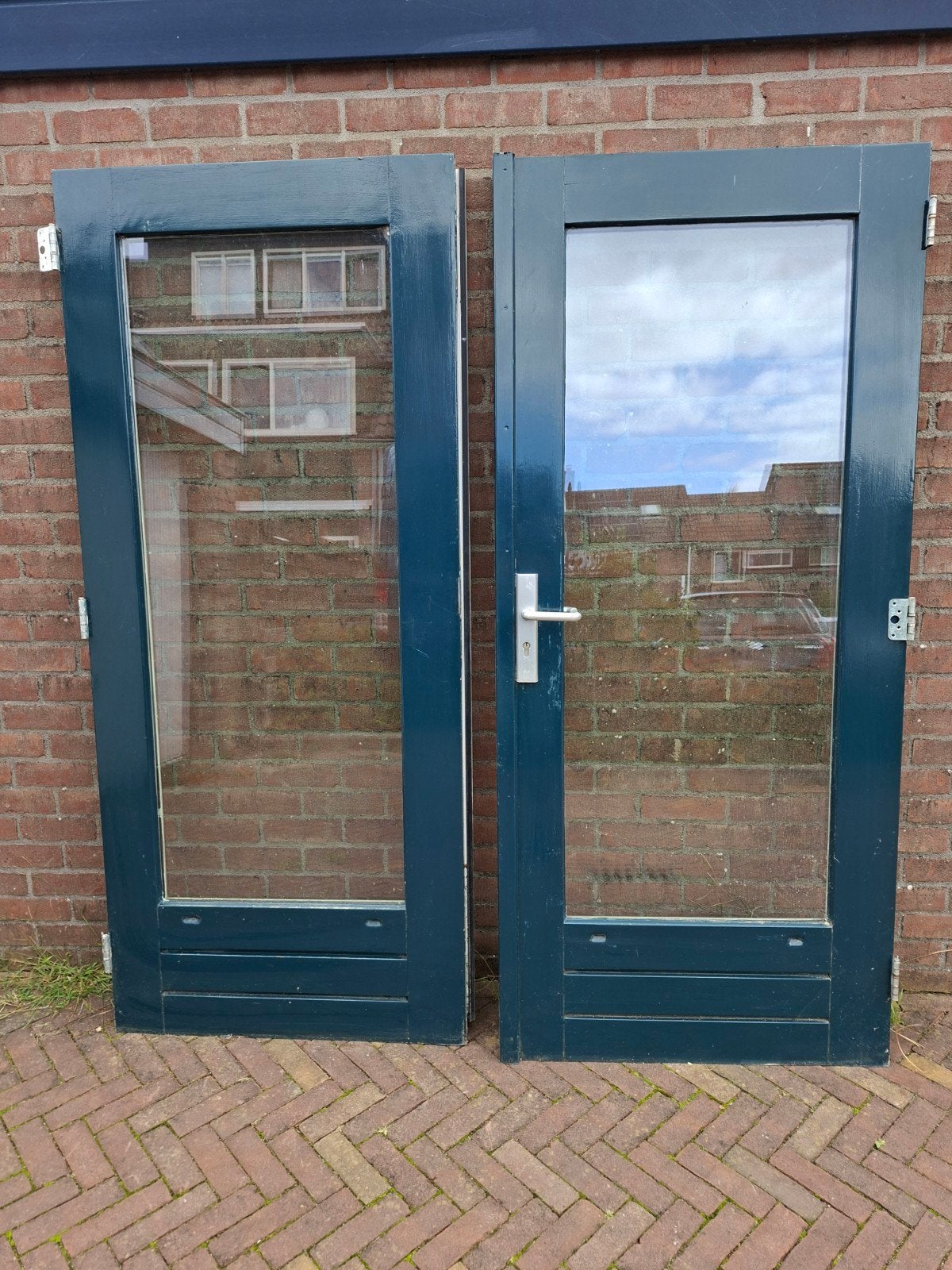 Hardhouten openslaande deuren, Doe-het-zelf en Verbouw, Ophalen, Gebruikt, 120 cm of meer, Buitendeur