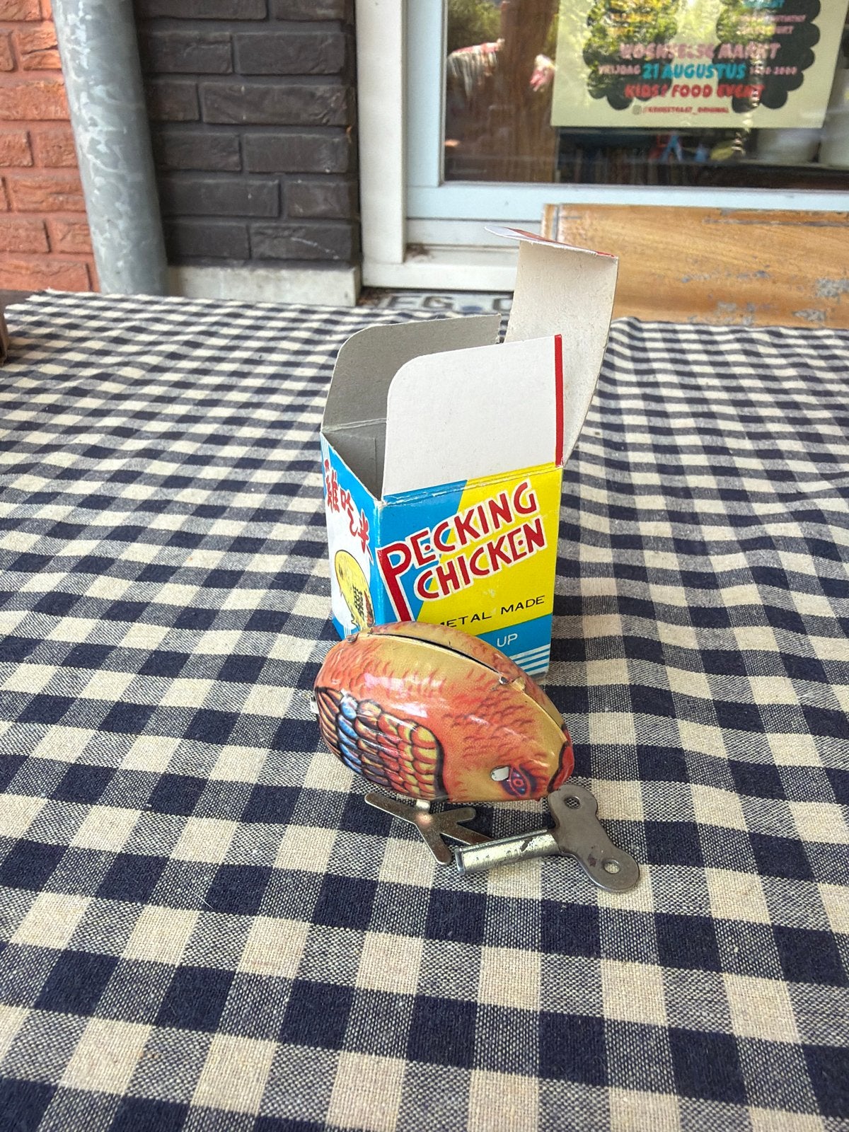 Vintage Opwindbaar Blikken Kip Speelgoed - 'Pecking Chicken', Ophalen of Verzenden