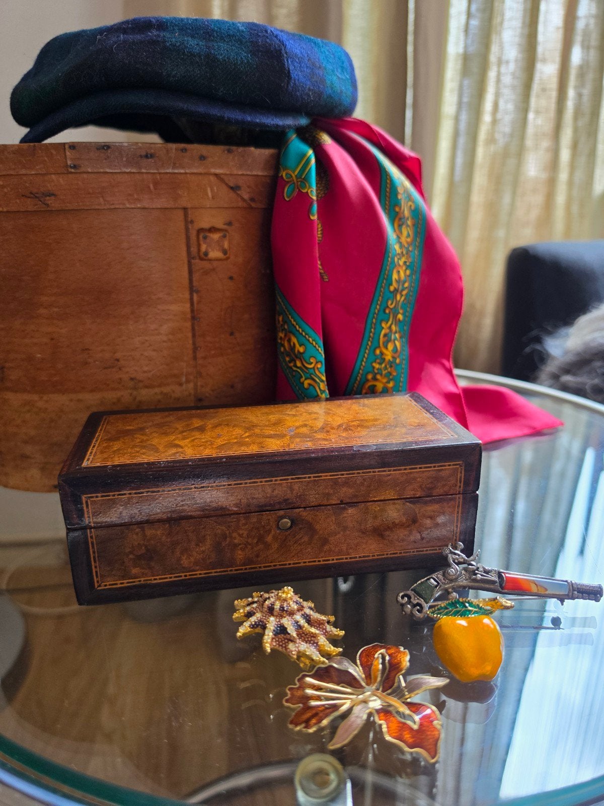 Antieke houten juwelenkist met inlegwerk, Ophalen of Verzenden