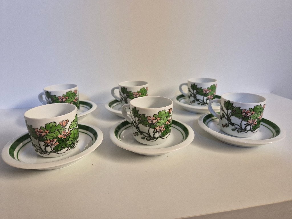 6x Vintage jaren 70 IKEA Midsommar espresso kop/schotels, Gebruikt, IKEA, Ophalen of Verzenden, Overige stijlen