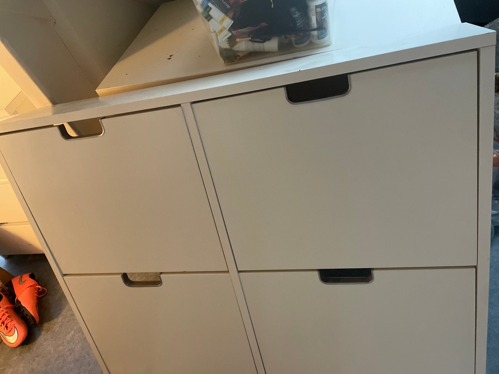 Witte schoenenkast met 4 vakken ikea €80, Ophalen, Gebruikt