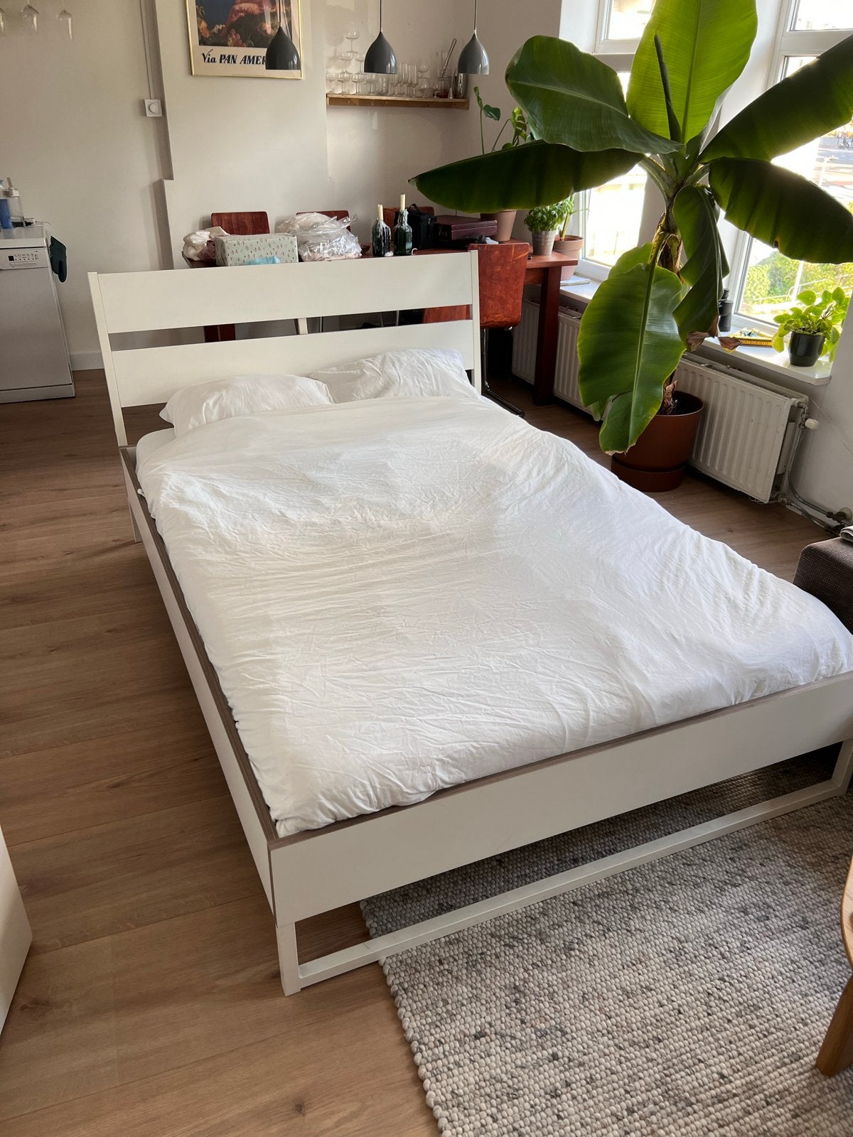 IKEA Trysil tweepersoons bed twijfelaar wit incl matras etc, Ophalen, Gebruikt, Wit, Tweepersoons