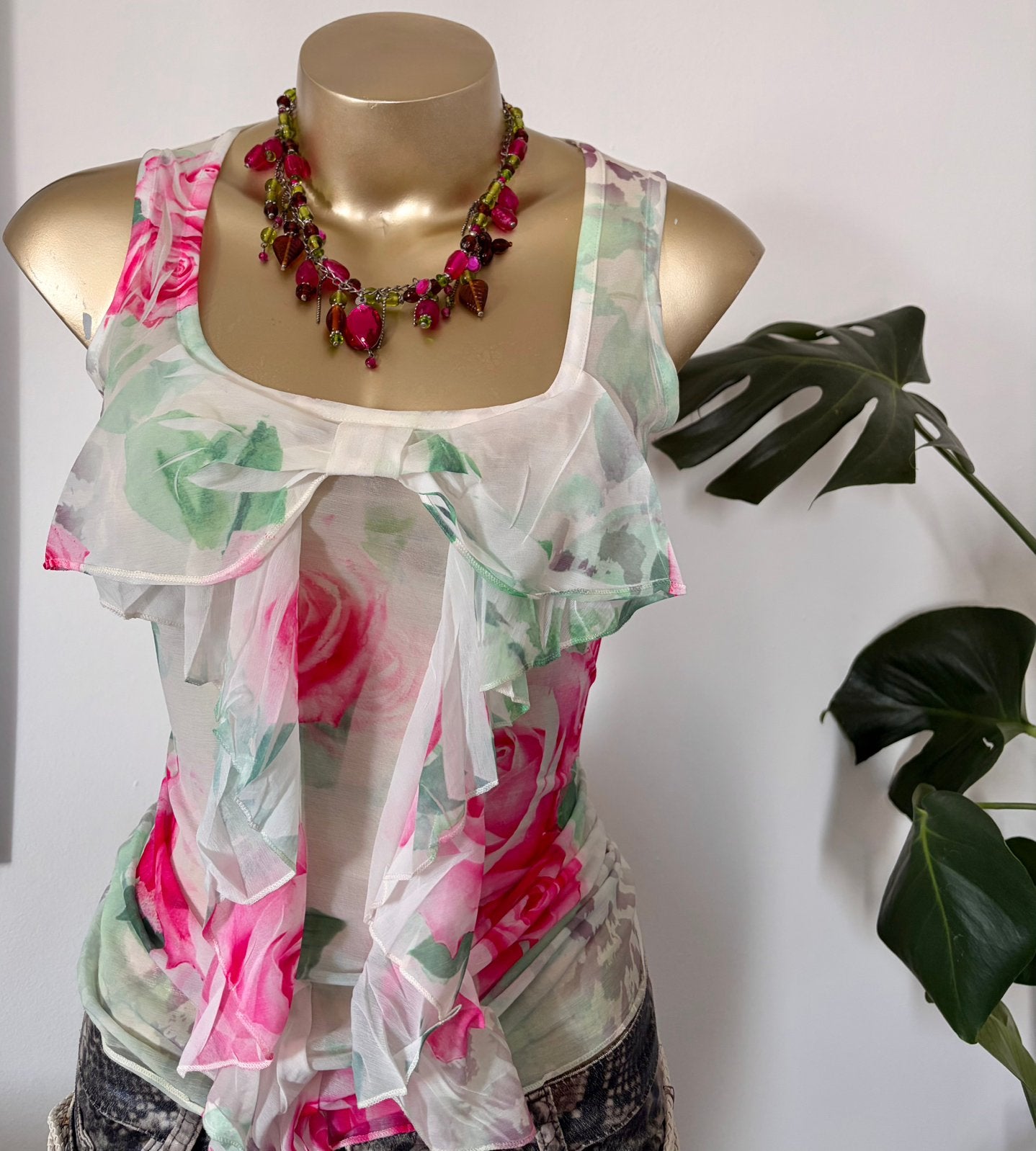 Y2k vintage ruxhes roses top, Ophalen of Verzenden, Roze, Gedragen, Maat 36 (S)