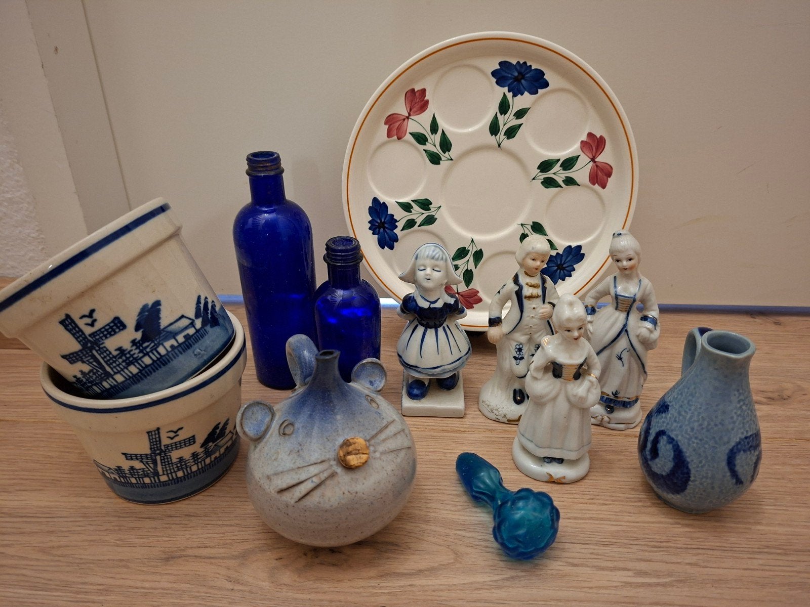 Blauw glas, boerenbont, blauw aardewerk, Ophalen of Verzenden