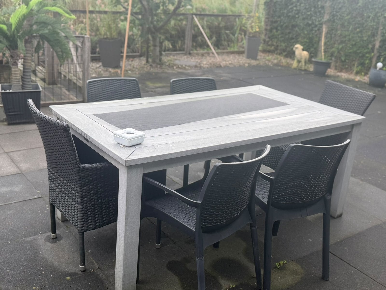 Grote tuintafel met 6 stoelen - ideaal voor buiten, Ophalen, Gebruikt, Rechthoekig, Hout