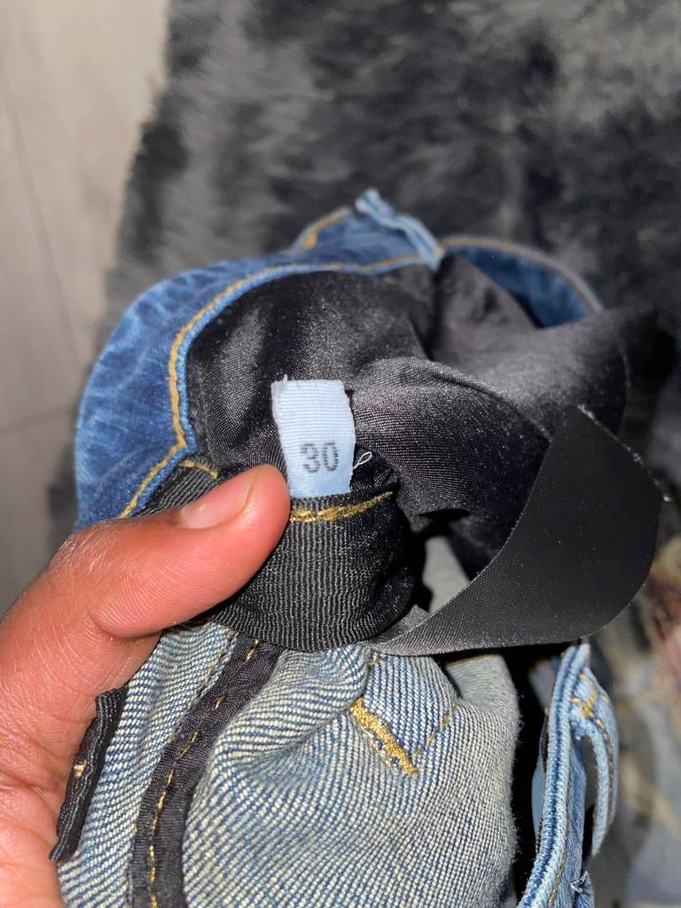 Niks gescheurde jeans met patches, Ophalen of Verzenden, Gedragen, Blauw, W32 (confectie 46) of kleiner
