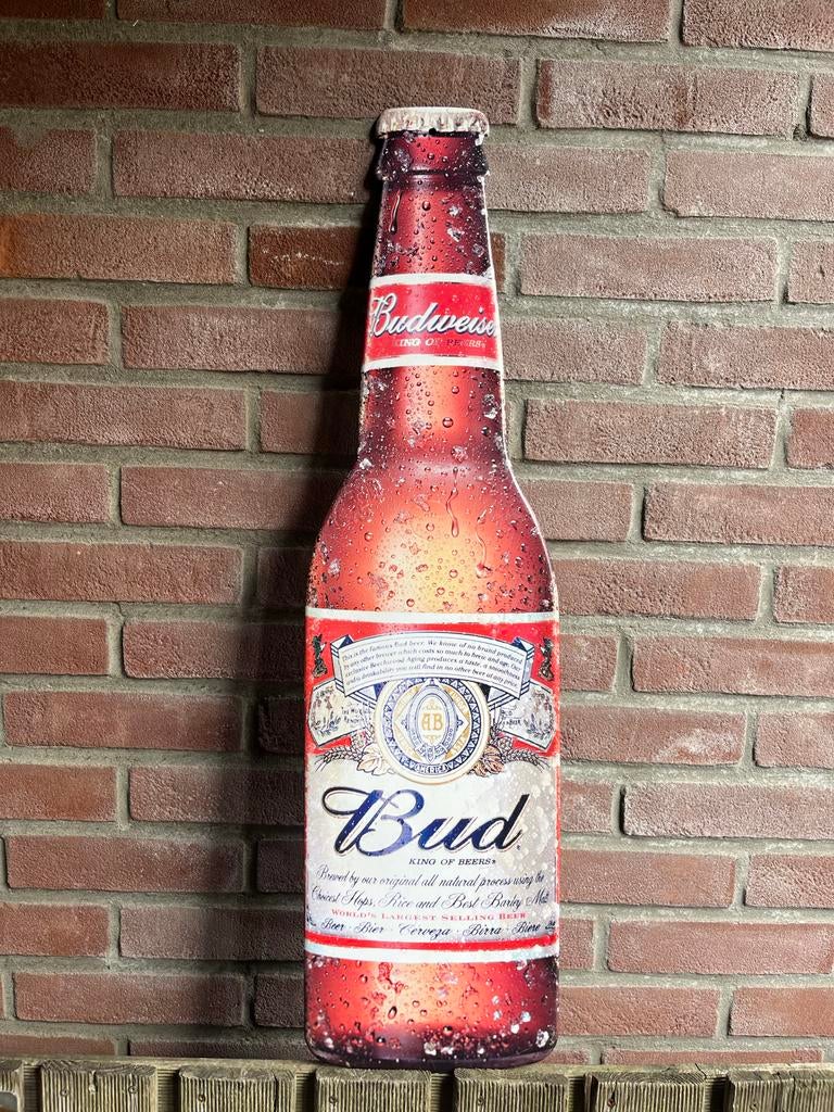 Groot Budweiser Reclamebord - Flesvormig, Ophalen, Gebruikt, Reclamebord