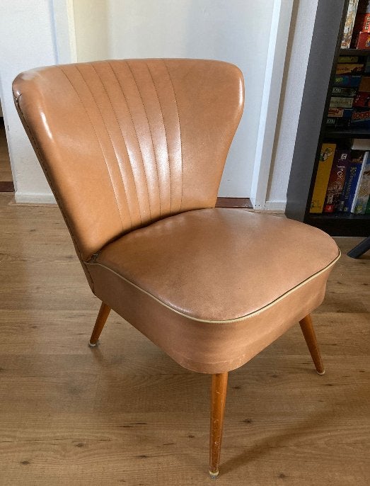 Kunstleren stoel / fauteuil, Ophalen, Gebruikt, Bruin, Leer