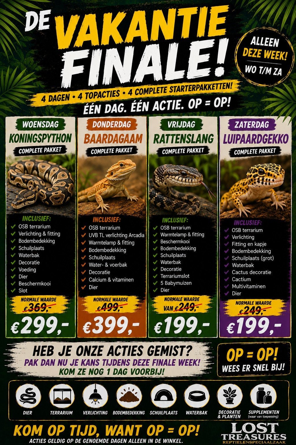 STUNTWEEK bij Lost Treasures | Reptiel + compleet terrarium, 0 tot 2 jaar