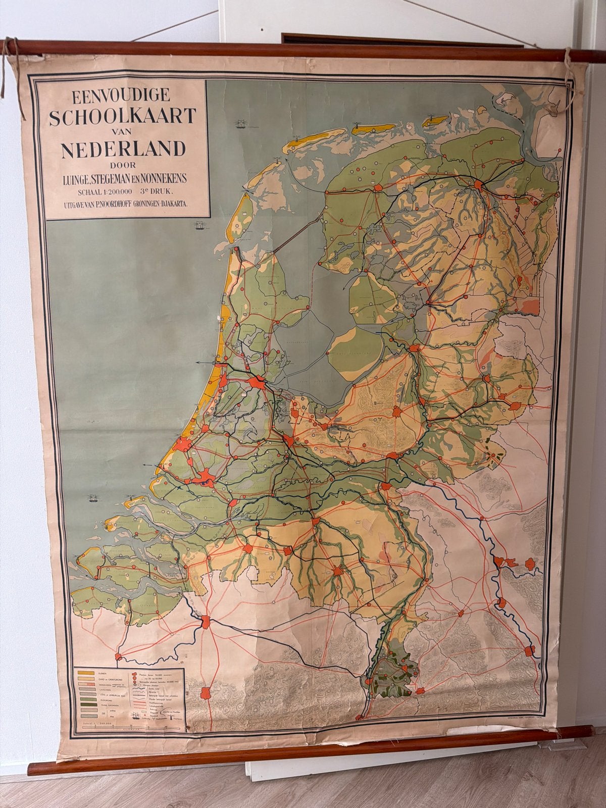 Vintage Schoolkaart Nederland - Luinge, Stegeman en Nonneken, Antiek en Kunst, Ophalen of Verzenden, Aardrijkskunde