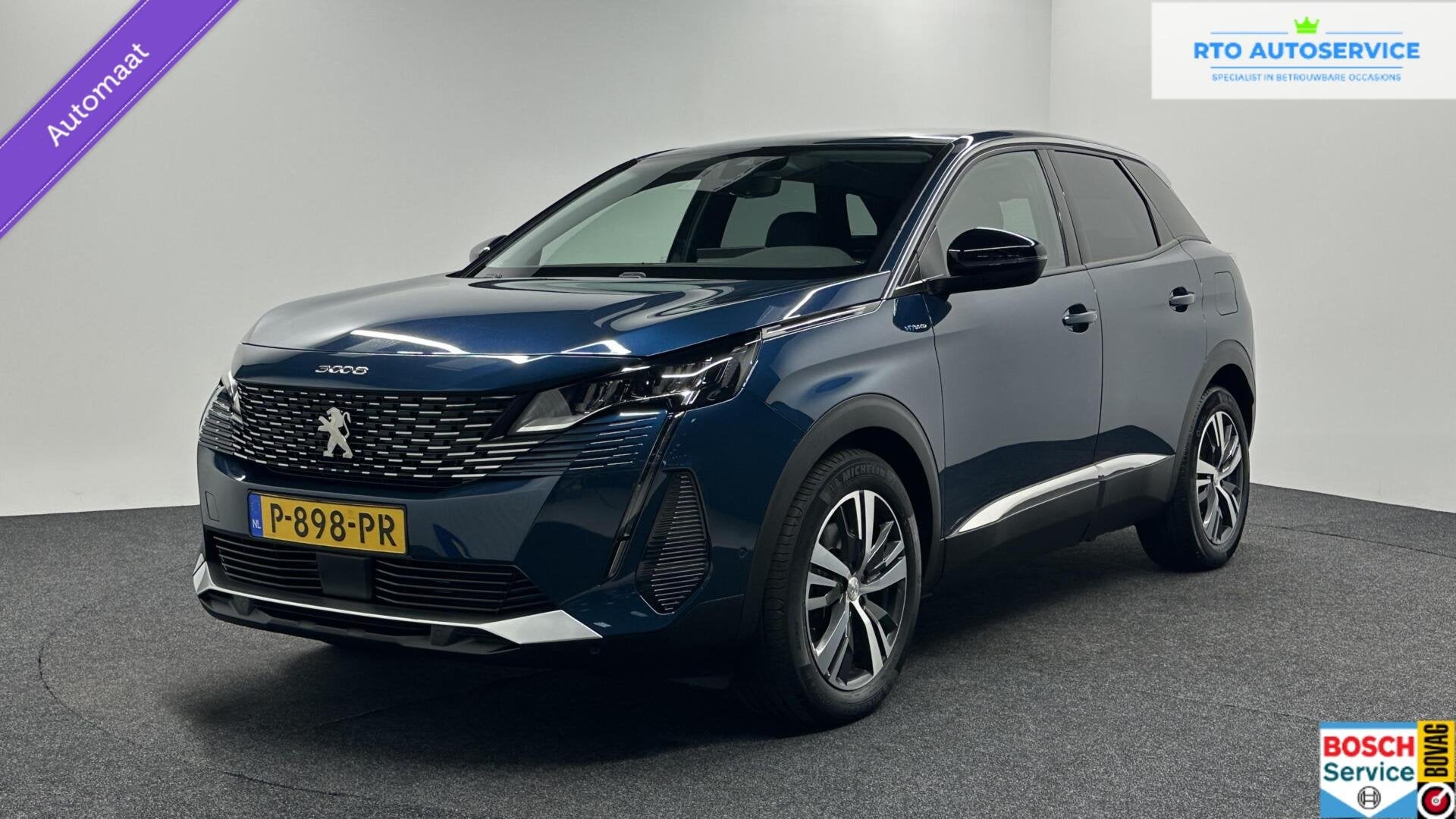 Peugeot 3008 1.6 HYbrid 225 Allure Pack Business CARPLAY NAV, Euro 6, Met garantie (alle), Blauw, Leder en Stof
