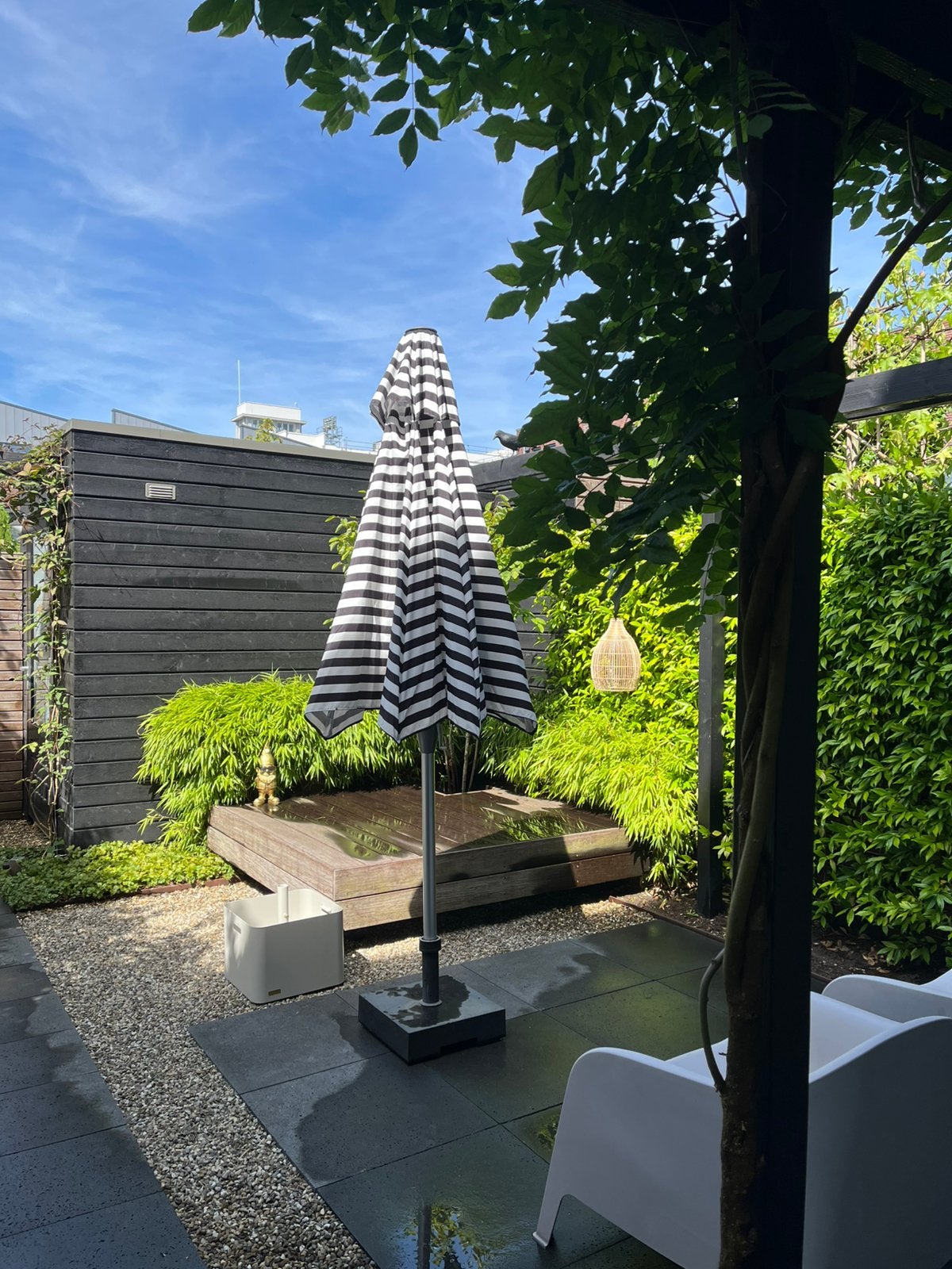 Nieuwe parasol met gebruikte parasolvoet, Ophalen, Zo goed als nieuw, Minder dan 1 meter, Parasolvoet