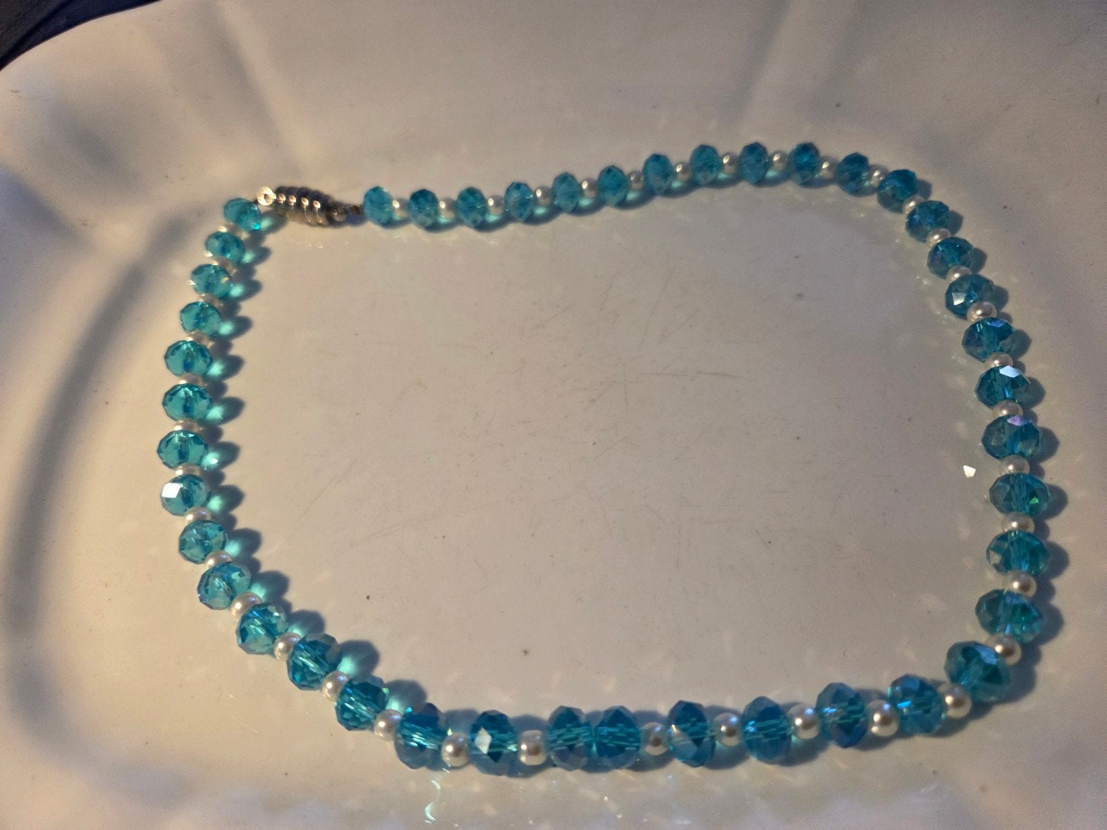 oude facet kralen ketting, Verzenden, Zo goed als nieuw, Blauw, Overige materialen
