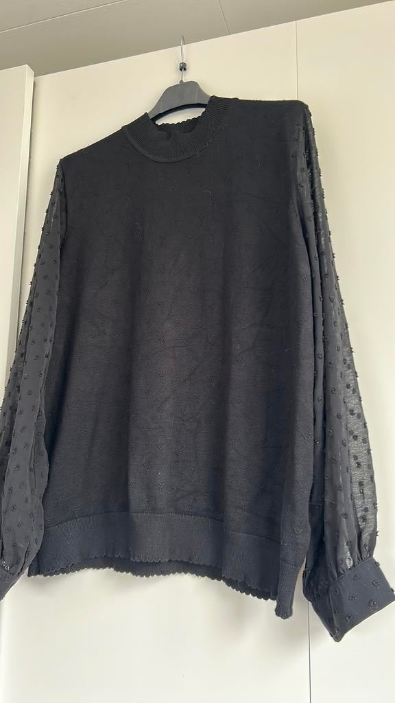 Leo & Ugo trui, diepzwart, doorzichtige mouwen, mt 46/48=, Verzenden, Zo goed als nieuw, Maat 46/48 (XL) of groter, Zwart