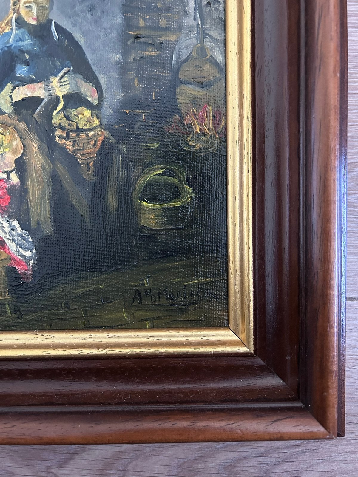 Olieverfschilderij: Vrouw en kind in interieur, Antiek en Kunst, Ophalen, Doek, Portret of Personen, Realistisch