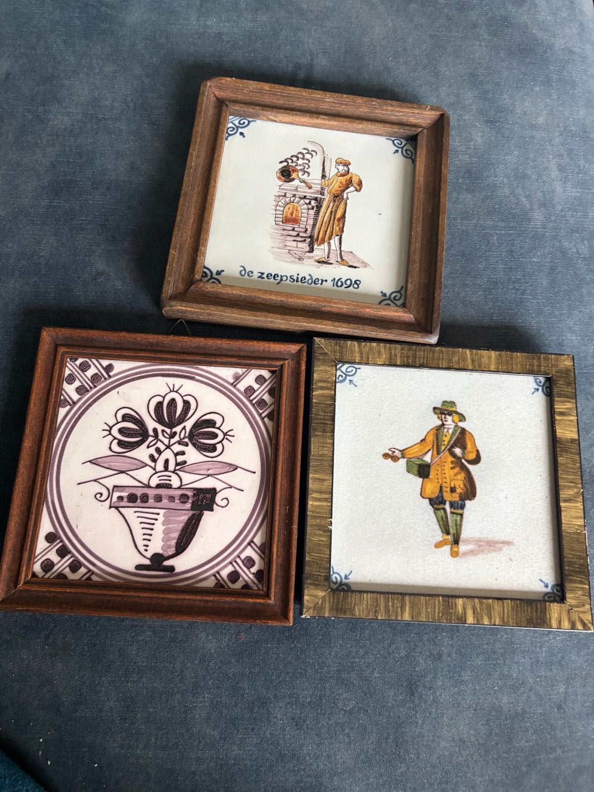 Set van 3 handgeschilderde Hollandse tegeltjes in lijst, Ophalen of Verzenden