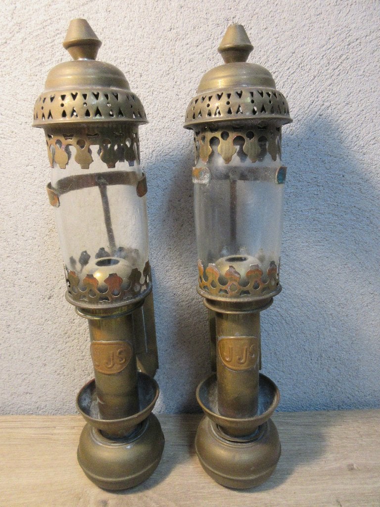Vintage koperen lamp treinlamp JJS hanglamp olielamp, Ophalen of Verzenden
