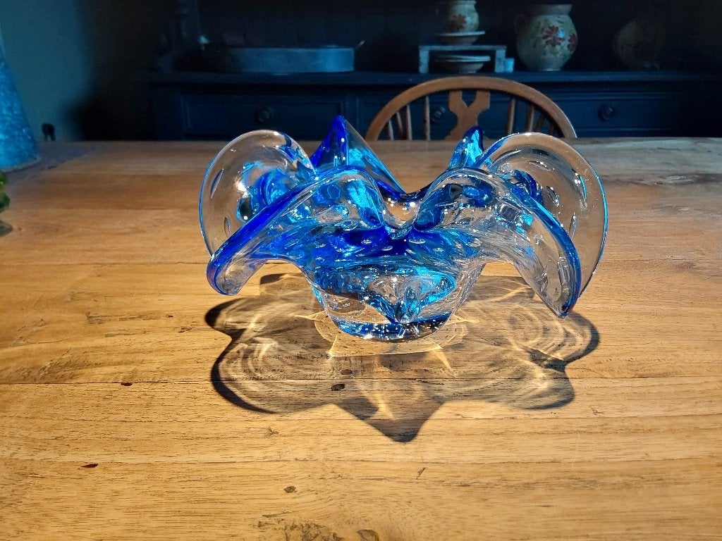 blauw Glazen Schaal Mintstaat, Ophalen of Verzenden