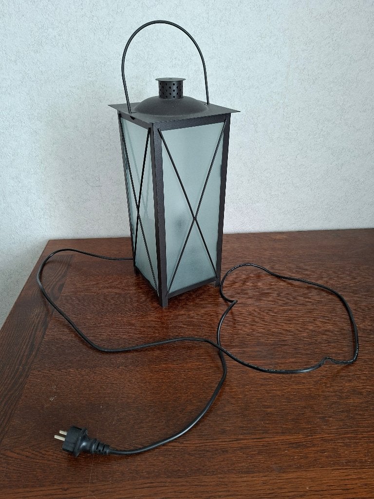 lamp in lantaarnmodel, metaal met matglas, Led-lamp, Gebruikt, E27 (groot), Ophalen