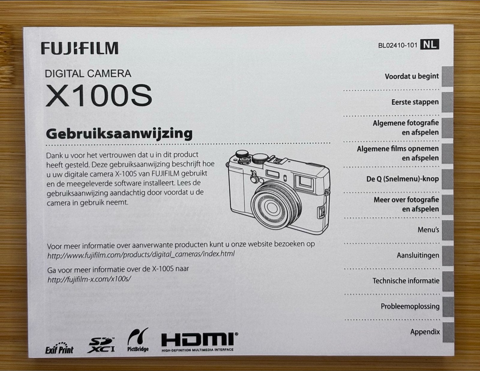 Fujifilm X100S Gebruiksaanwijzing nederlandstalig, Ophalen of Verzenden, Zo goed als nieuw, Geen optische zoom