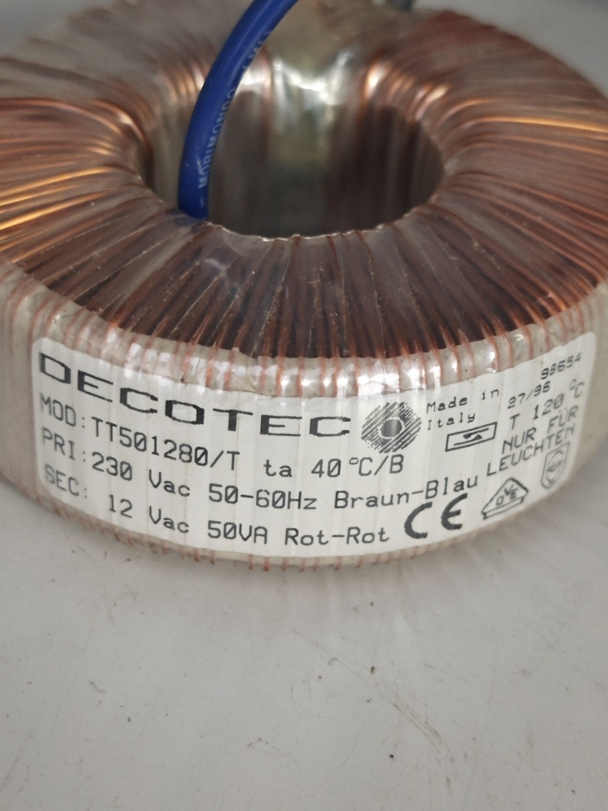Decotec TT501280 Toroidale Transformator 230V naar 12V 50VA, Ophalen of Verzenden, Gebruikt