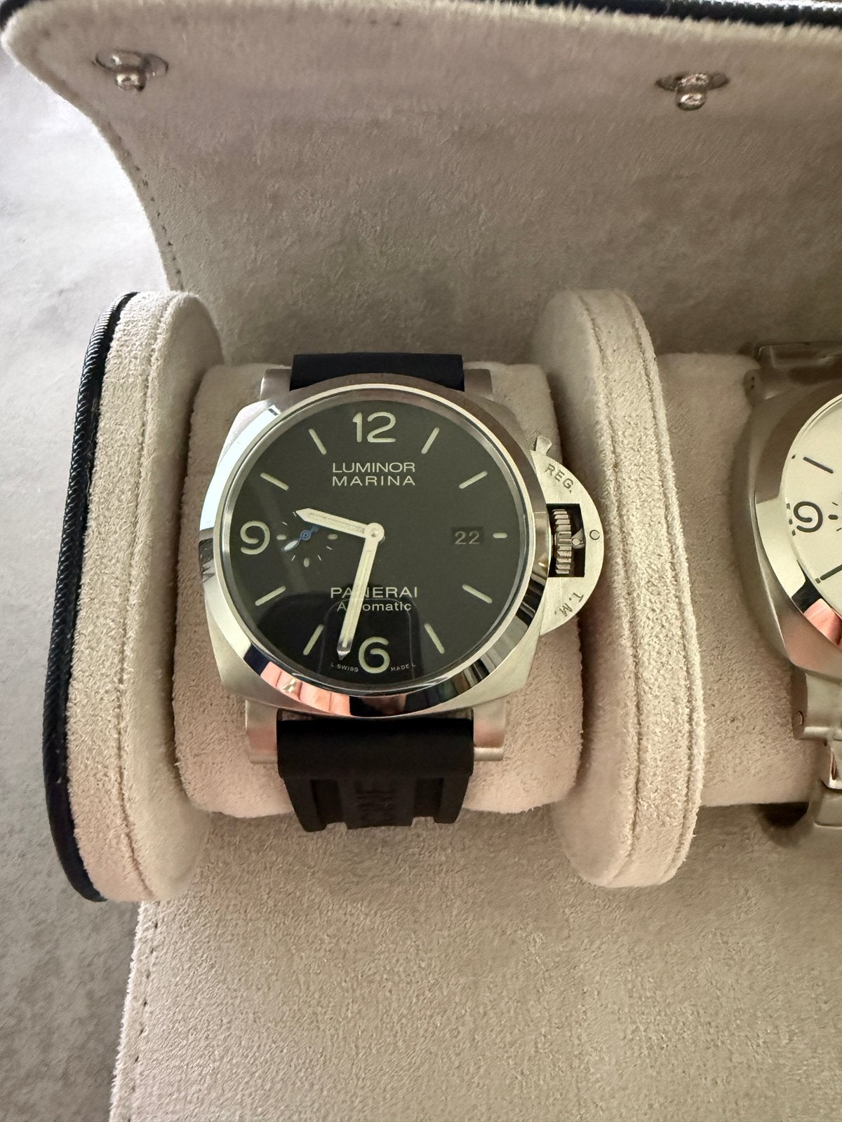PANERAI Luminor Marina Black Stainless Steel- 44MM- PAM01312, Leer, Verzenden, Polshorloge, Zo goed als nieuw