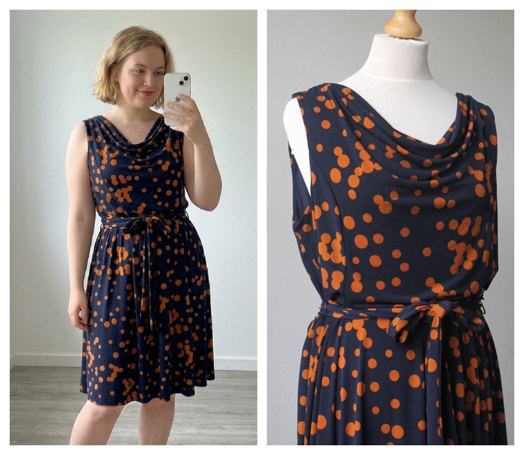 Promiss - soepelvallende jurk met stippen blauw - maat XL, Promiss, Maat 46/48 (XL) of groter, Zo goed als nieuw, Boven de knie