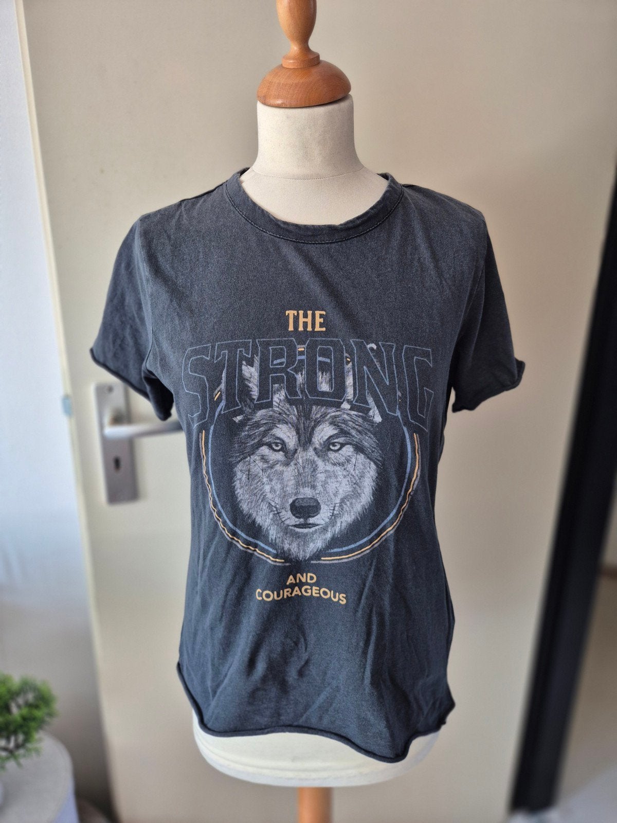 Stoer Vintage Look T-Shirt met Wolvenprint mt m, Maat 38/40 (M), Ophalen of Verzenden, Korte mouw, Grijs