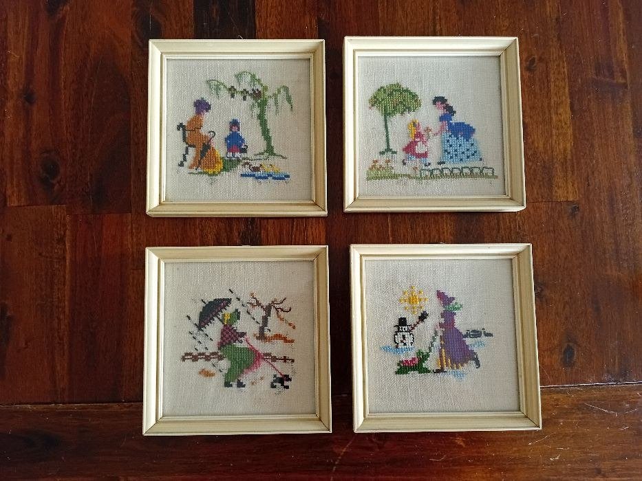 Voor de kinderkamer geborduurde schilderijtjes, Ophalen of Verzenden, Zo goed als nieuw, Wanddecoratie
