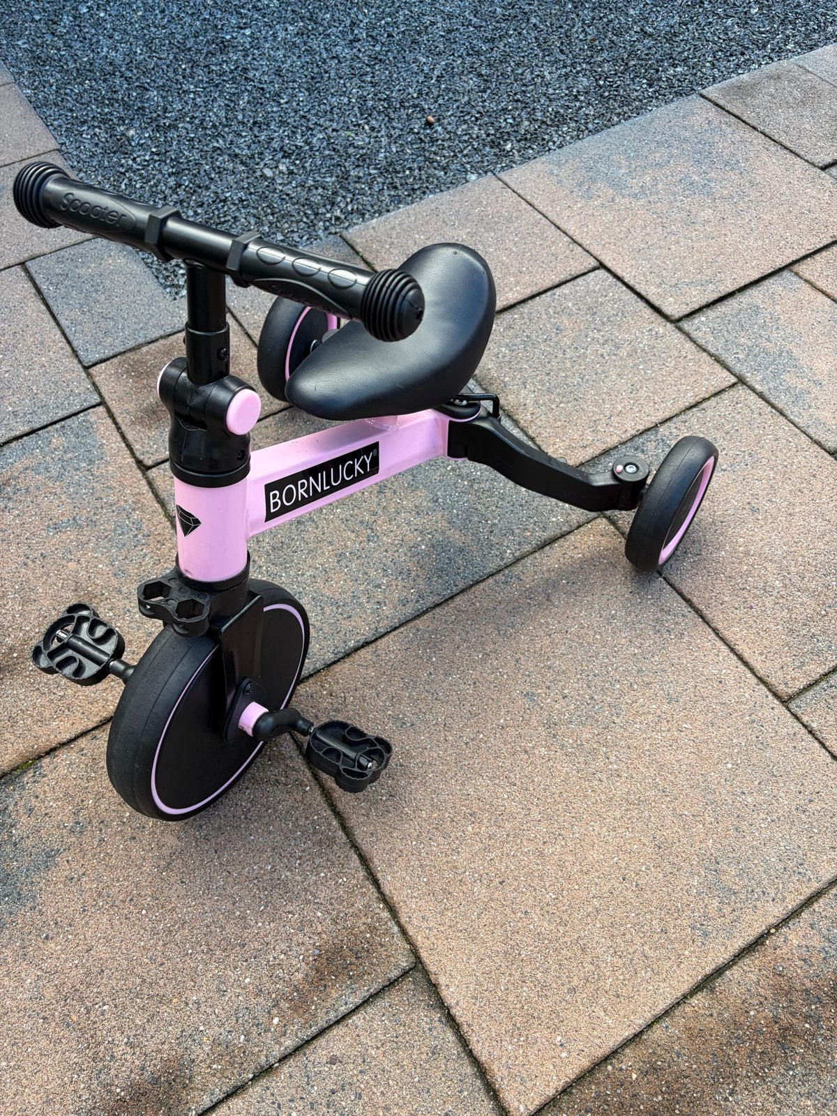 Bornlucky 3-in-1 Kinderfiets/Loopfiets Roze, Ophalen, Zo goed als nieuw, Velgrem, Minder dan 16 inch
