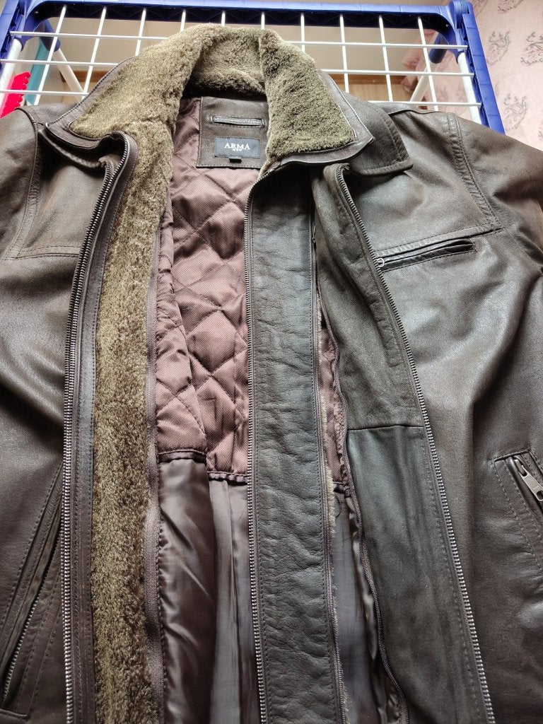 Leren Heren Jas, Ophalen, Maat 52/54 (L), Bruin, ARMA