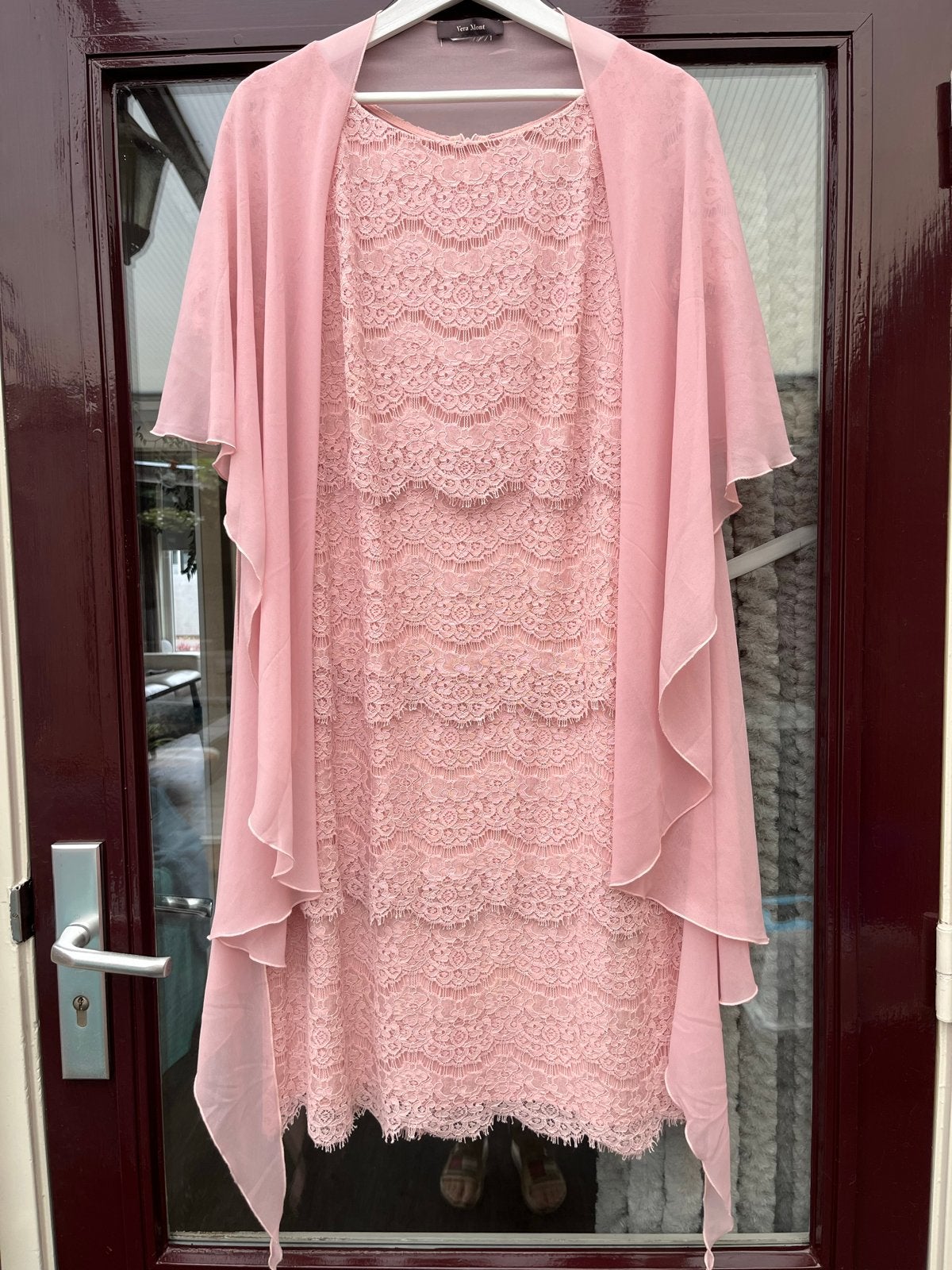 Vera Mont Roze Kanten Jurk met Bolero, Ophalen, Maat 42/44 (L), Zo goed als nieuw, Knielengte
