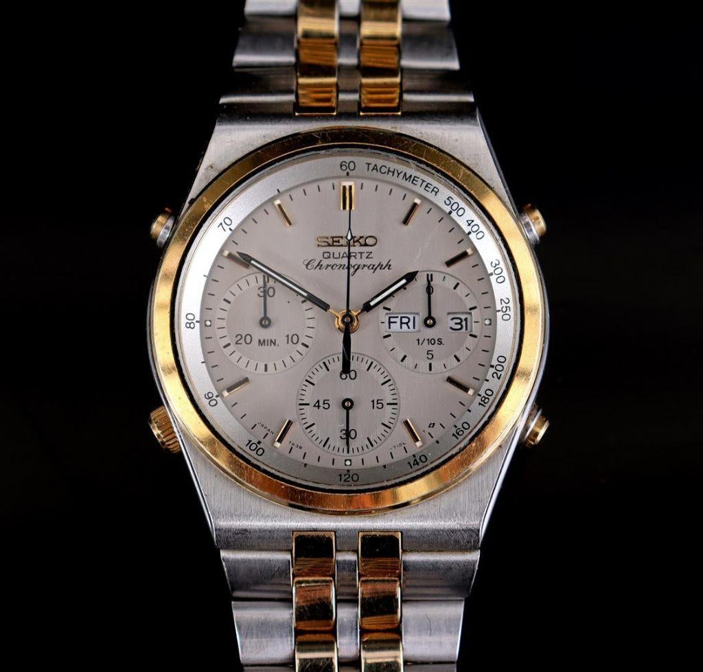 Seiko Chronograph bicolor 7A38-7280 model 1988 Nieuwstaat, Staal, Polshorloge, Ophalen of Verzenden, Zo goed als nieuw