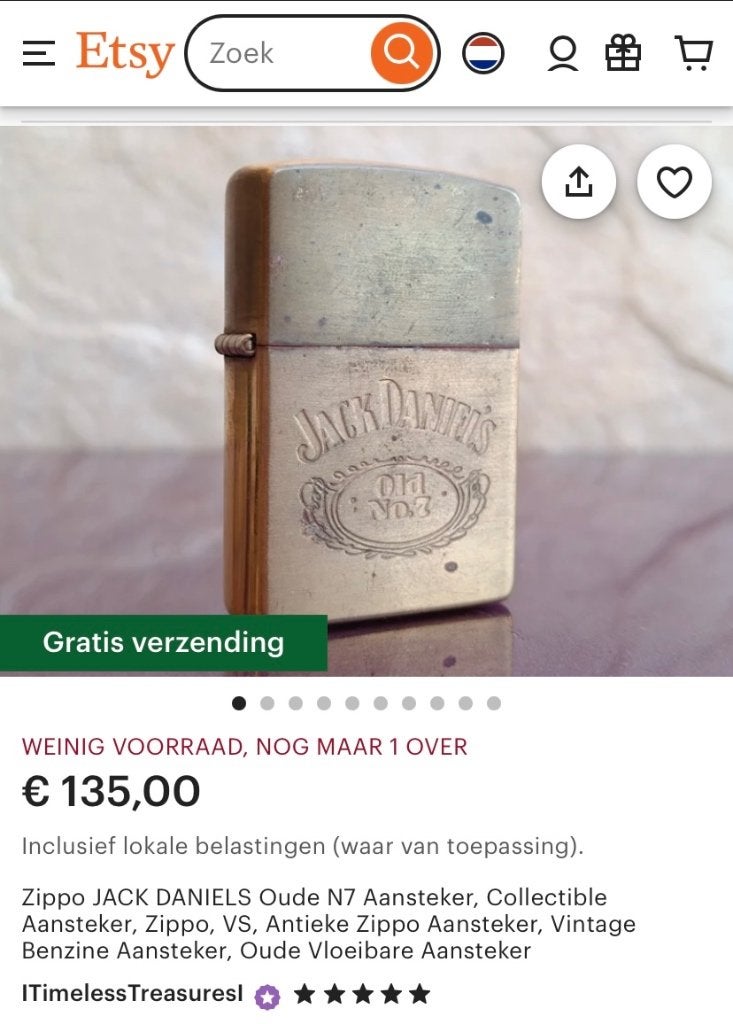 Original Vintage!! Zippo Old No.7 Gold ‘Jack Daniels’, Verzenden, Gebruikt, Aansteker