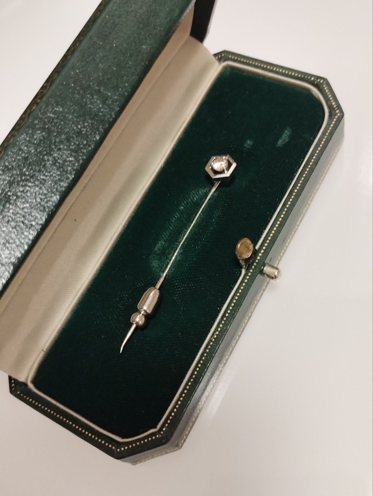 Antiek 18k witgouden speld met diamant, Ophalen of Verzenden, Goud, Broche