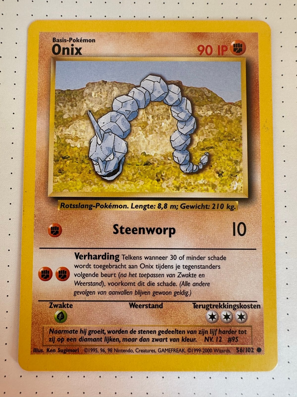Onix Pokémon kaart 1999 - Basis-Pokémon, Ophalen of Verzenden, Gebruikt, Losse kaart