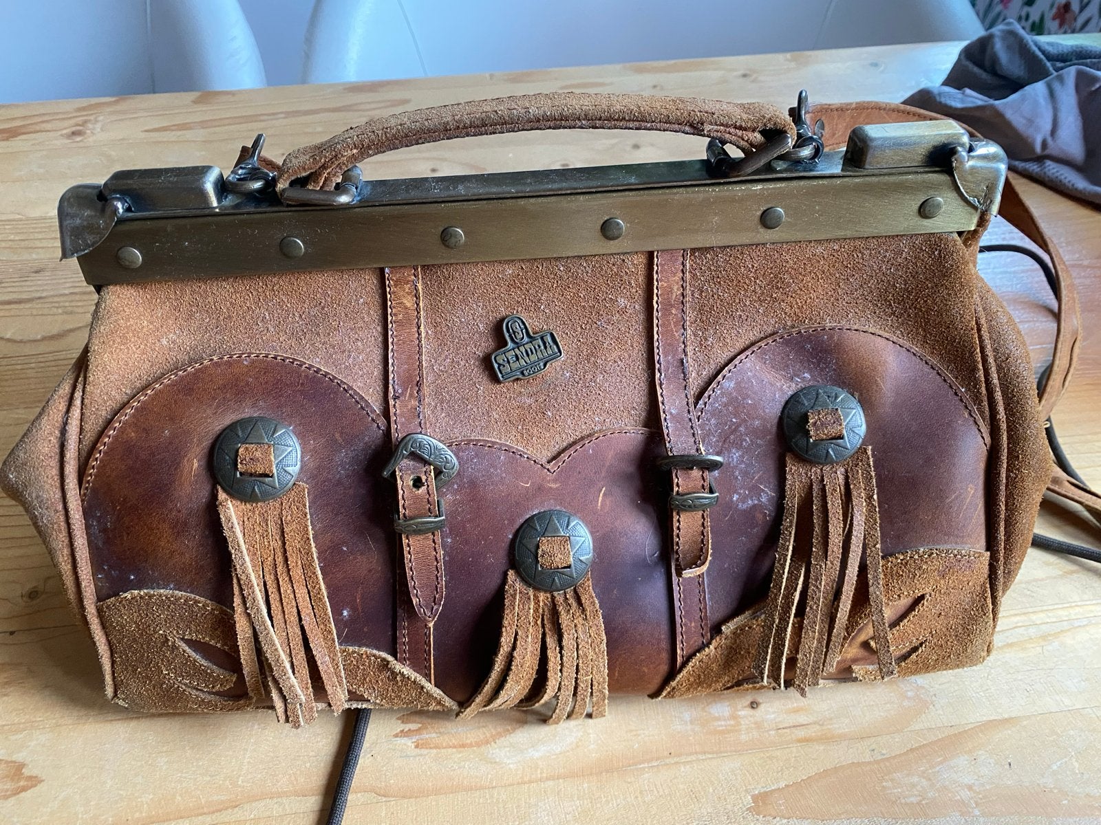 Vintage Leren Handtas met Franjes - Westerse Stijl, Ophalen of Verzenden, Gebruikt, Bruin, Handtas