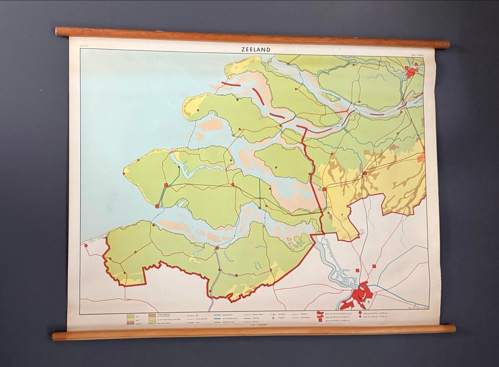 Vintage Schoolplaat Zeeland - Aardrijkskunde 85x115 cm, Antiek en Kunst, Antiek | Schoolplaten, Ophalen, Aardrijkskunde