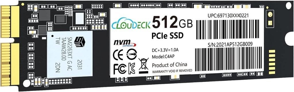 ClouDeck 512GB NVMe M.2 SSD Voor MacBook Air, Computers en Software, Harde schijven, Zo goed als nieuw, Laptop, Intern, SSD, Overige aansluitingen