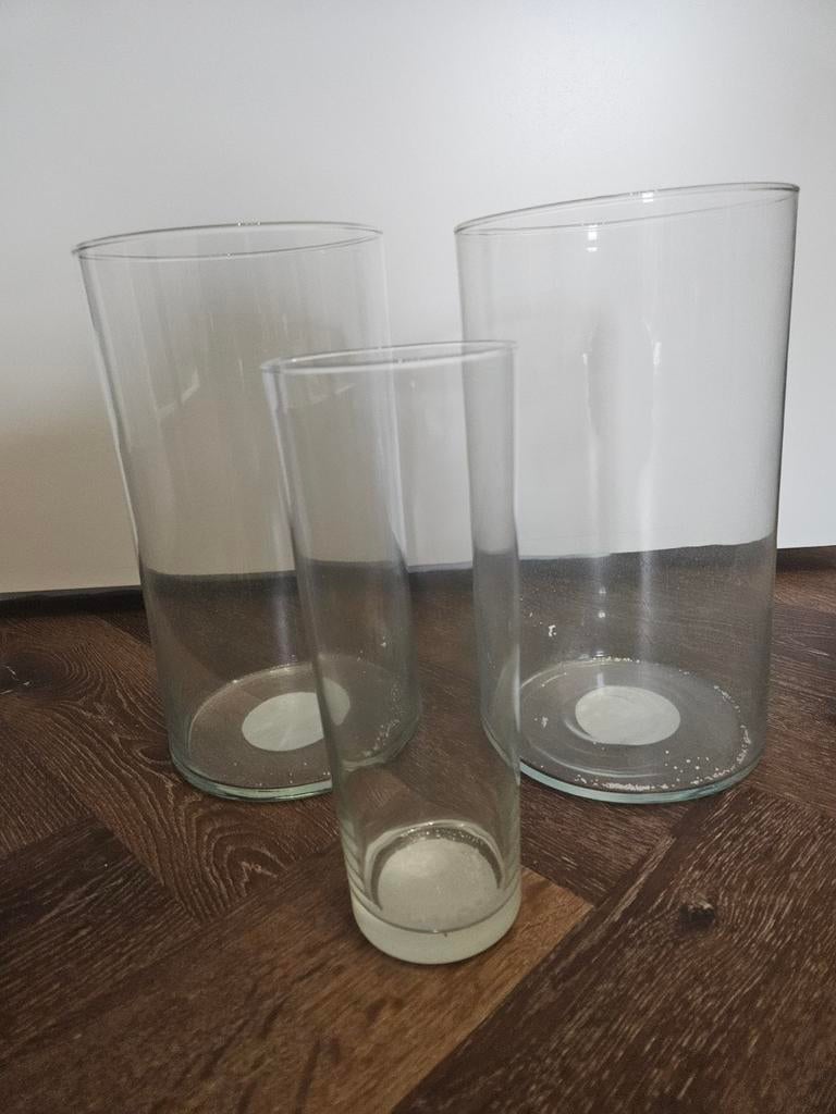 Set van 3 glazen vazen/windlichten, Ophalen of Verzenden