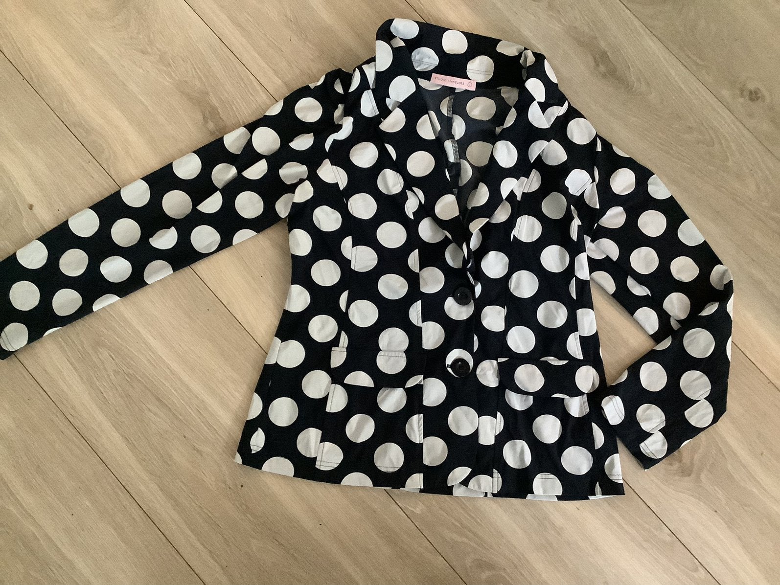 Studio Anneloes travelstof jasje polkadot L, Kleding | Dames, Blauw, Maat 42/44 (L), Ophalen of Verzenden, Zo goed als nieuw