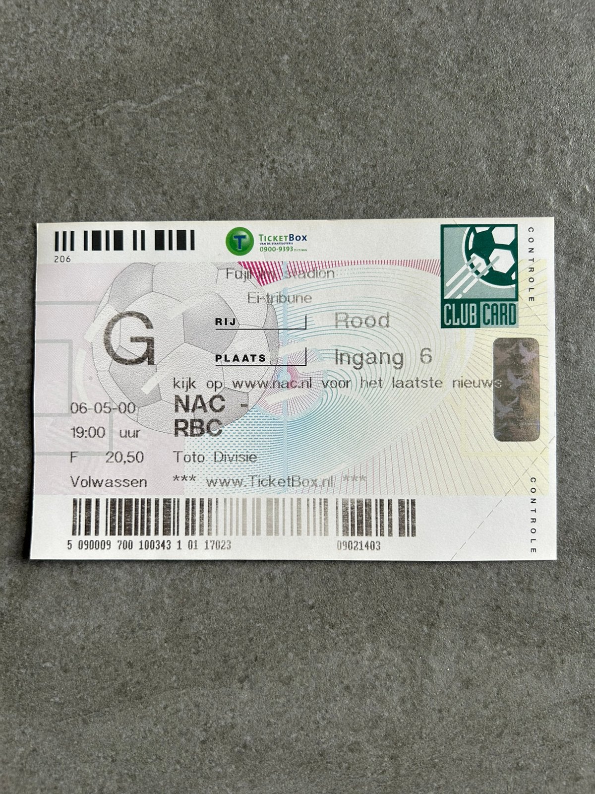 NAC - RBC ticket, Verzamelen, Sportartikelen en Voetbal, Ophalen of Verzenden, NAC Breda, Overige typen