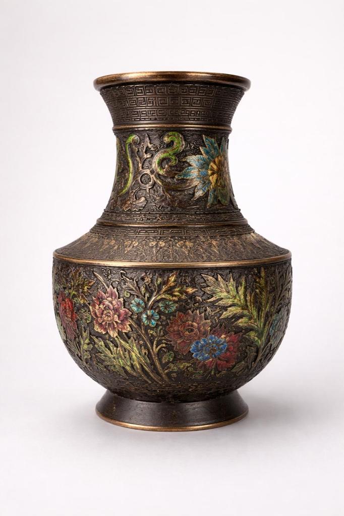 Antieke Chinese Cloisonné Vaas met Bloemenmotief, Ophalen of Verzenden