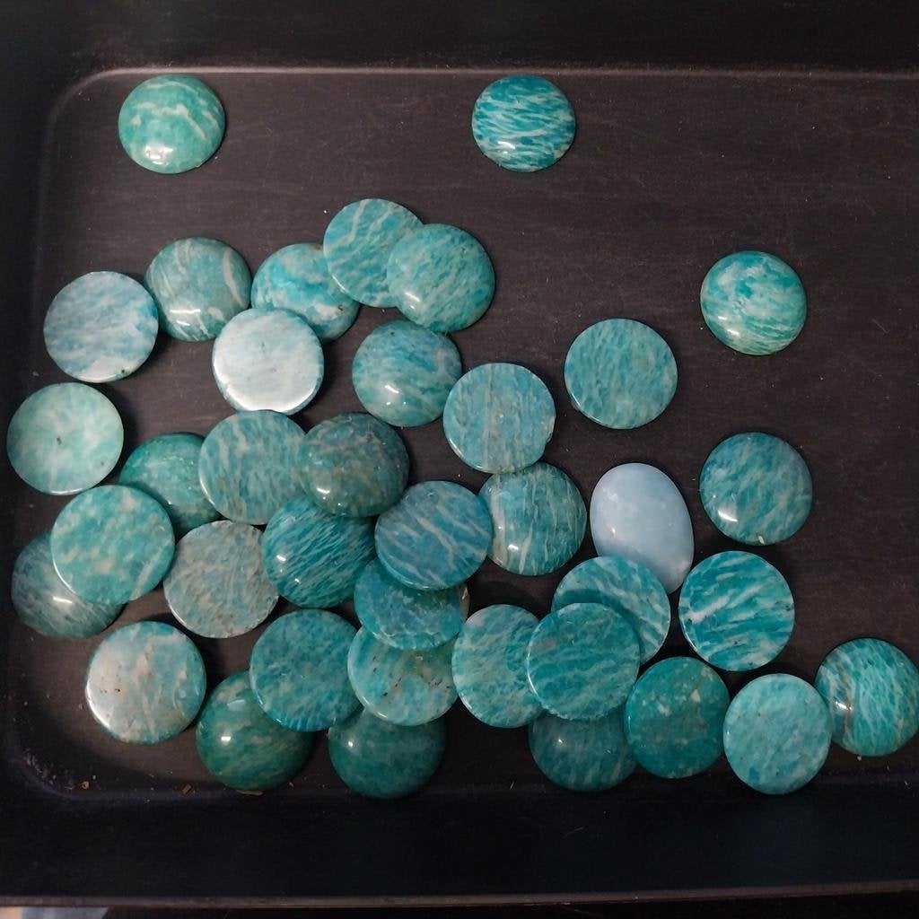 Grote partij ronde Amazoniet cabochons, Sieraden, Tassen en Uiterlijk, Edelstenen, Ophalen of Verzenden, Nieuw