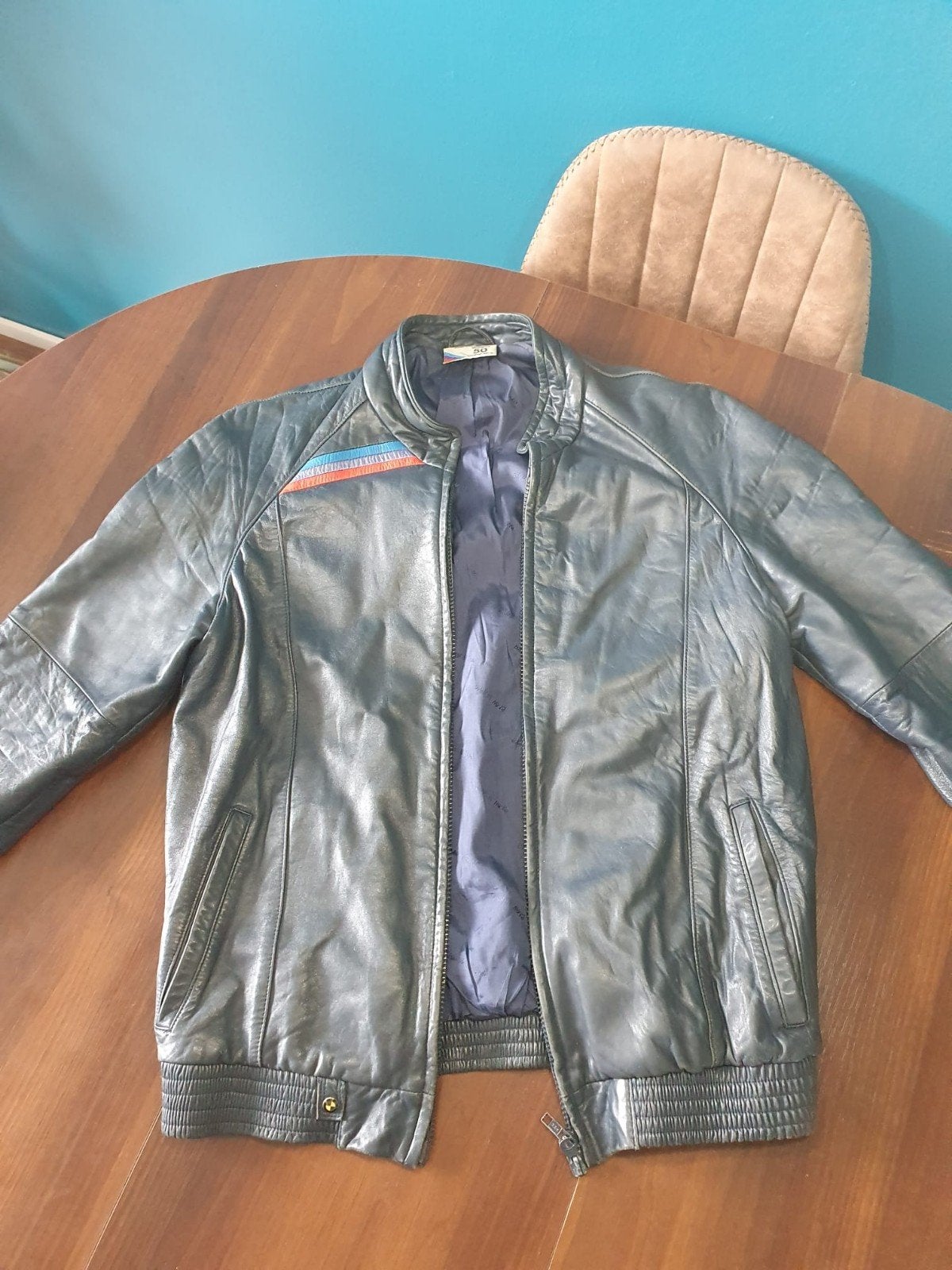 Handgemaakte Retro BMW Leren Jas - Maat M (50), BMW, Ophalen of Verzenden, Gedragen, Maat 48/50 (M)